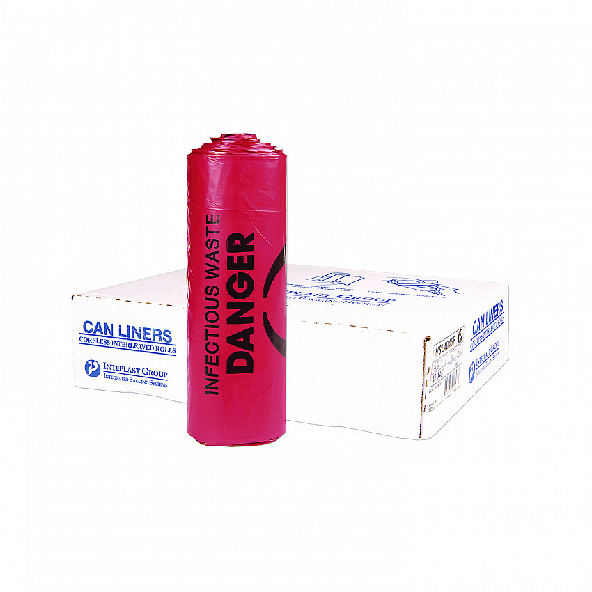 Institutional Low-Density Can Liners, Infectious Waste Biohazard, 33 gal, 1.3 mil, 33 x 39, Red, Interleaved, 25/RL, 6 RL/CT (SL3339R)
