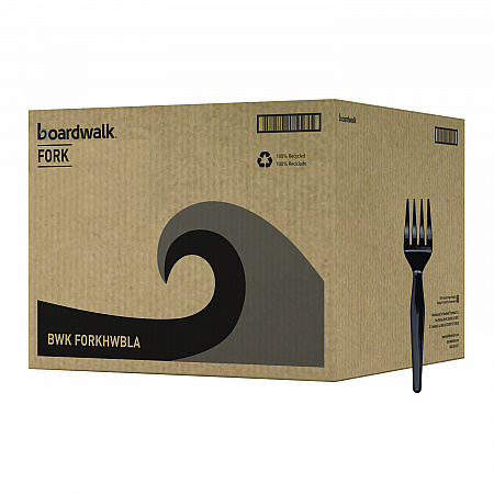 Heavyweight Polystyrene Cutlery, Fork, Plastic, Black, 1,000/Carton (FORKHWBLA)