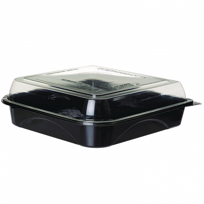 100% Recycled Content 9" Premium Take Out Containers, 42 oz, 9 x 8.8 x 1.6, Black/Clear, Plastic, 50/Pack, 3 Packs/Carton (EPPTOR9)