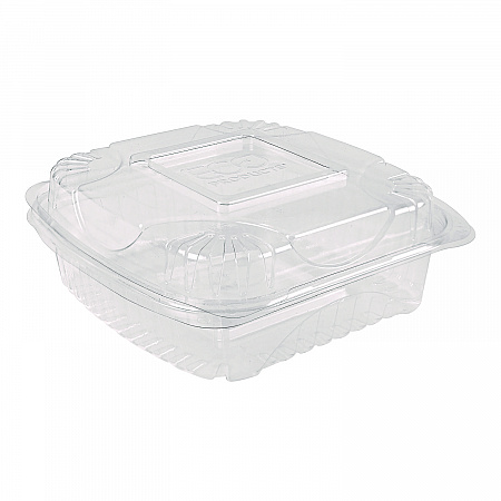 Renewable and Compostable Clear Clamshell Hinged Food Containers, 8 x 8 x 3, Plastic, 80/Pack, 2 Packs/Carton (EPLC81)