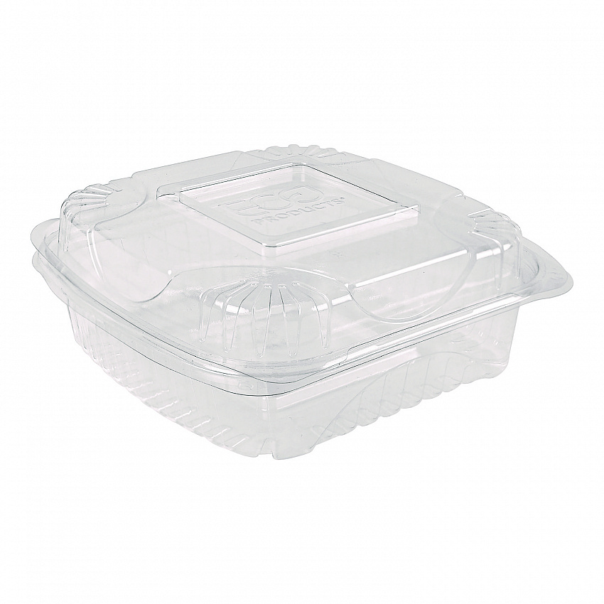 Renewable and Compostable Clear Clamshell Hinged Food Containers, 8 x 8 x 3, Plastic, 80/Pack, 2 Packs/Carton (EPLC81)