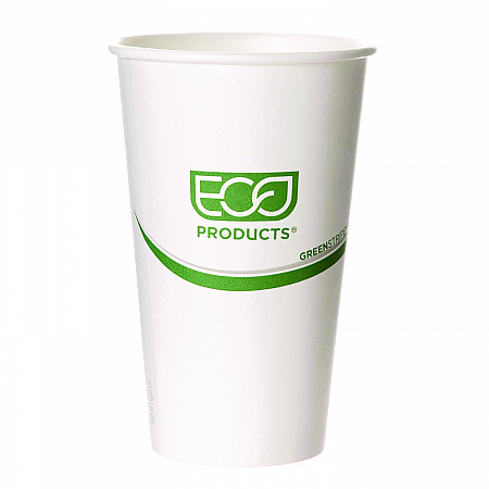 GreenStripe Renewable and Compostable Hot Cups, 16 oz, Paper, White/Green, 50/Pack, 20 Packs/Carton (EPBHC16GS)