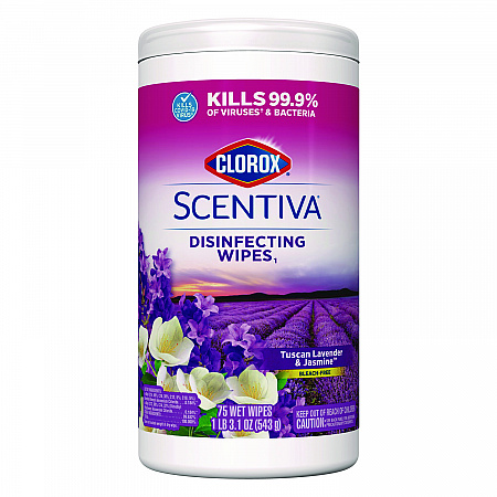 Scentiva Bleach Free Cleaning Wipes, 7.75 x 7, Tuscan Lavender and Jasmine, 75/Canister (60040)