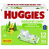 Natural Care Sensitive Baby Wipes, Unscented, White, 64/Pack, 12 Packs/Carton (51079)