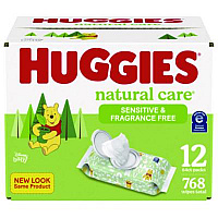 Natural Care Sensitive Baby Wipes, Unscented, White, 64/Pack, 12 Packs/Carton (51079)