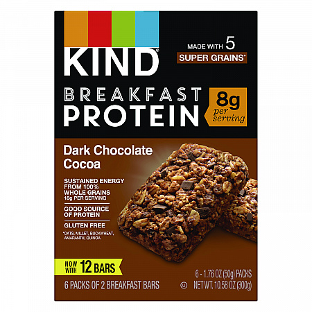 Breakfast Protein Bars, Dark Chocolate Cocoa, 1.76 oz Two-Bar Packs, 6/Box (PHW41936)