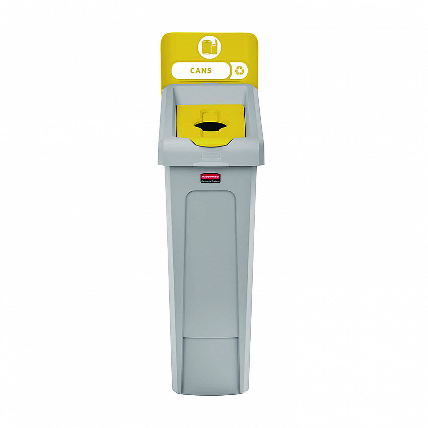 Slim Jim Recycling Station Kit, 1-Stream Bottles and Cans, 23 gal, Plastic, Yellow/Gray (2185052)