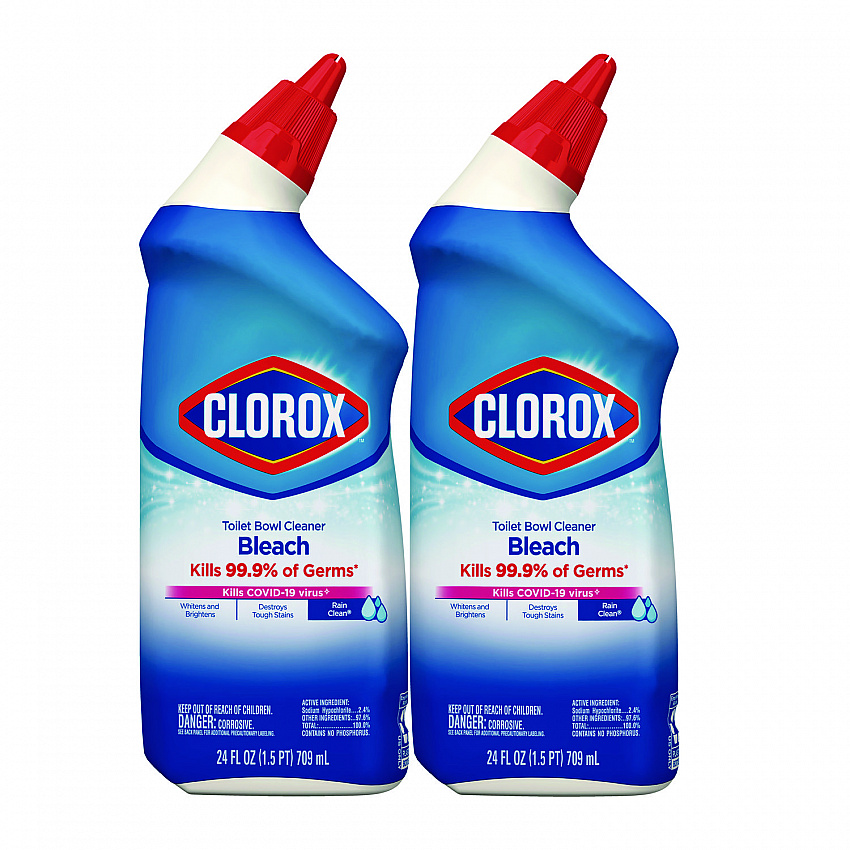 Disinfecting Toilet Bowl Cleaner with Bleach, Rain Clean Scent, 24 oz Bottle, 2/Pack (30924)