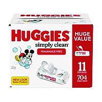 Simply Clean Fragrance Free Baby Wipes, 64/Pack, 11 Packs/Carton (53611)