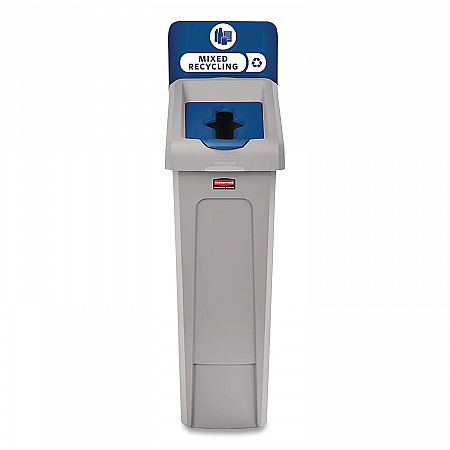Slim Jim Recycling Station Kit, 1-Stream Mixed Recycling, 23 gal, Plastic, Gray/Blue (2185055)