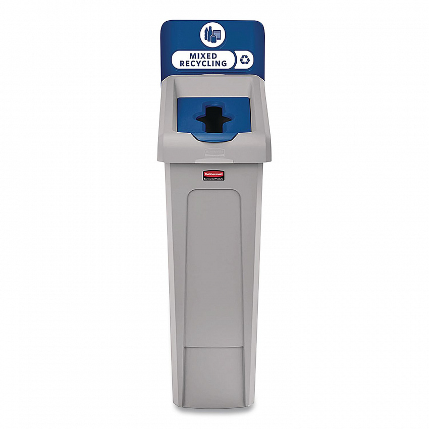 Slim Jim Recycling Station Kit, 1-Stream Mixed Recycling, 23 gal, Plastic, Gray/Blue (2185055)