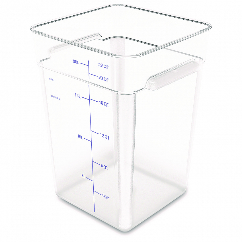 Squares Polycarbonate Food Storage Container, 22 qt, 11 13 x 11.13 x 15.72, Clear, Plastic (1195607)