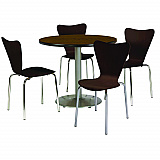 Pedestal Table with Four Espresso Jive Series Chairs, Round, 36" Dia x 29h, Walnut (810389025064)