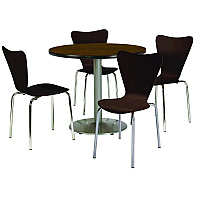 Pedestal Table with Four Espresso Jive Series Chairs, Round, 36" Dia x 29h, Walnut (810389025064)