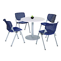 Pedestal Table with Four Navy Kool Series Chairs, Round, 36" Dia x 29h, Designer White (811774036665)
