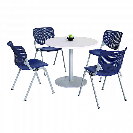 Pedestal Table with Four Navy Kool Series Chairs, Round, 36