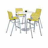Pedestal Bistro Table with Four Yellow Kool Series Barstools, Round, 36"Dia x 41h, Designer White (811774037099)