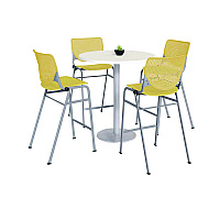 Pedestal Bistro Table with Four Yellow Kool Series Barstools, Round, 36"Dia x 41h, Designer White (811774037099)
