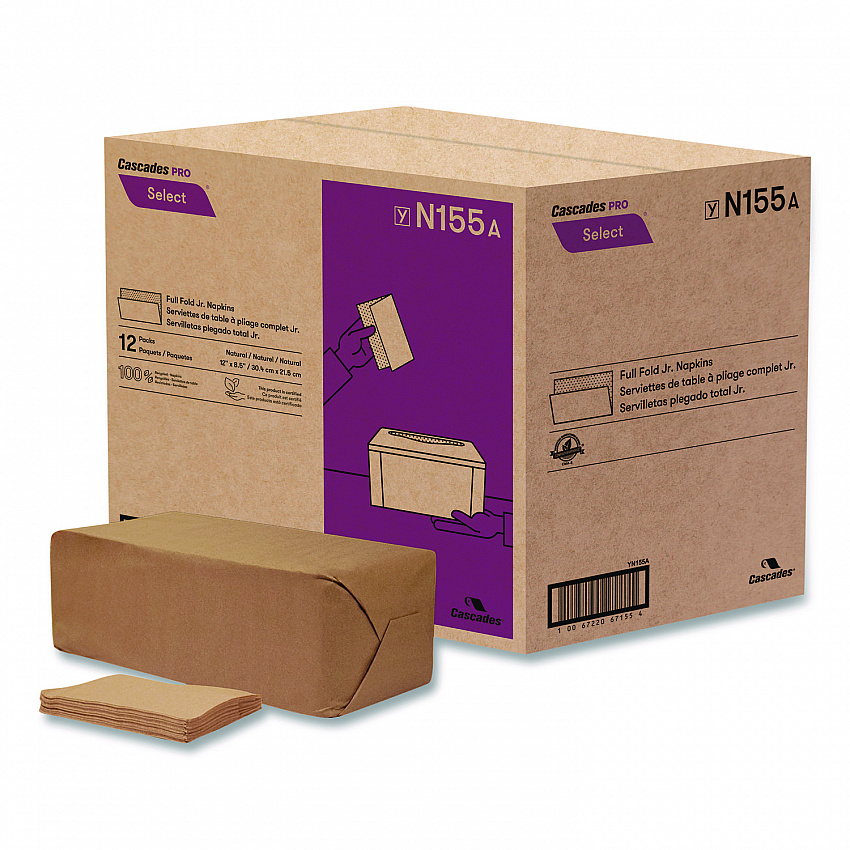 Select Full Fold II Napkins, 1-Ply, 12 x 8.5, White, 800/Pack, 12 Packs/Carton (N155)