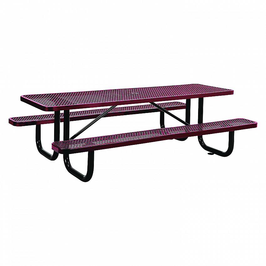 Expanded Steel Picnic Table, Rectangular, 96 x 62 x 29.5, Red Top, Red Base/Legs (277153RD)