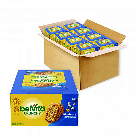 belVita Breakfast Biscuits, 1.76 oz Pack, Blueberry, 8 Packs/Box, 8 Boxes/Carton (02908)