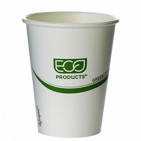 GreenStripe Renewable and Compostable Hot Cups, 8 oz, Paper, White/Green, 50/Pack, 20 Packs/Carton (EPBHC8GS)