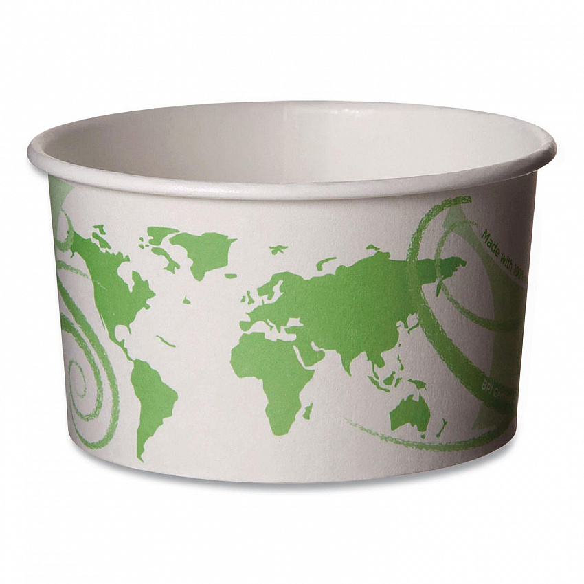 World Art PLA-Laminated Soup Containers, 5 oz, White/Green, Paper, 1,000/Carton (EPBSC5WDL)