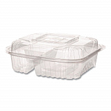 Renewable and Compostable Clear Clamshell Hinged Food Containers, 3 Compartments, 8 x 8 x 3, Plastic, 80/Pack, 2 Packs/Carton (EPLC83)
