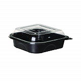 100% Recycled Content 6" Premium Take Out Containers, 12.5 oz, Black Base/Clear Lid, Plastic, 50/Pack, 3 Packs/Carton (EPPTOR6)