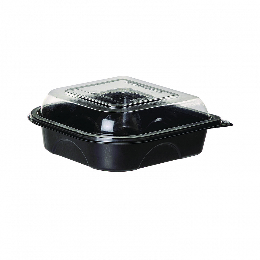 100% Recycled Content 6" Premium Take Out Containers, 12.5 oz, Black Base/Clear Lid, Plastic, 50/Pack, 3 Packs/Carton (EPPTOR6)