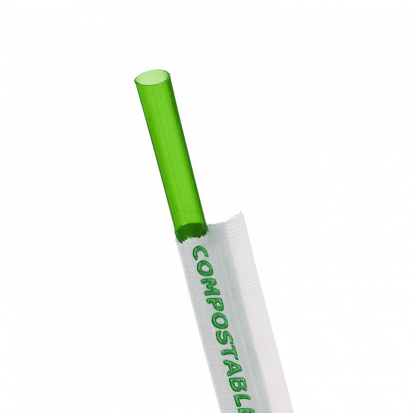 Wrapped Straw, 7.75", Plastic, Green, 9,600/Carton (EPST772)