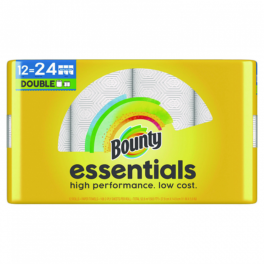 Essentials Select-A-Size Kitchen Roll Paper Towels, 2-Ply, 108 Sheets/Roll, 12 Rolls/Carton (11093)