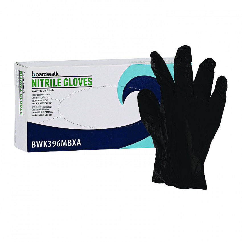 396 Series Disposable General-Purpose Nitrile Gloves, Powder-Free, Medium, 4.4 mil Thick, 9.5" Long, Black, 100/Box (396MBXA)