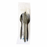 Six-Piece Cutlery Kit, Mediumweight, Fork/Knife/Napkin/Pepper/Salt/Spoon, 5.86", Plastic, Black, 250/Carton (COMBO6KIT)