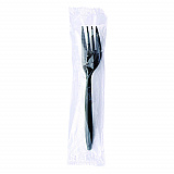 Mediumweight Wrapped Polypropylene Cutlery, Fork, Plastic, Black, 1,000/Carton (FORKBLPPIW)