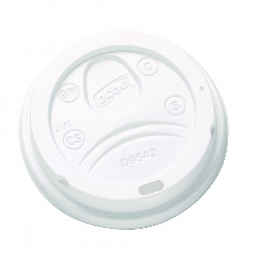 Dome Drink-Thru Lids, Fits 10 oz to 16 oz Hot Cups, Plastic, White, 1,000/Carton (D9542)