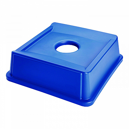Untouchable Bottle and Can Recycling Top, Round Opening,  20.13w x 20.13d x 6.25h, Blue (2791BLU)