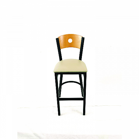 Circle Series Barstool, Supports Up to 300 lb, 28.5" Seat Height, Taupe Seat, Natural Back, Black Base (CRBBVTAUD)