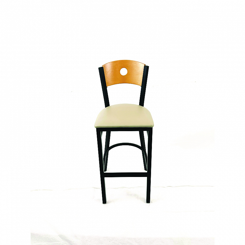 Circle Series Barstool, Supports Up to 300 lb, 28.5" Seat Height, Taupe Seat, Natural Back, Black Base (CRBBVTAUD)