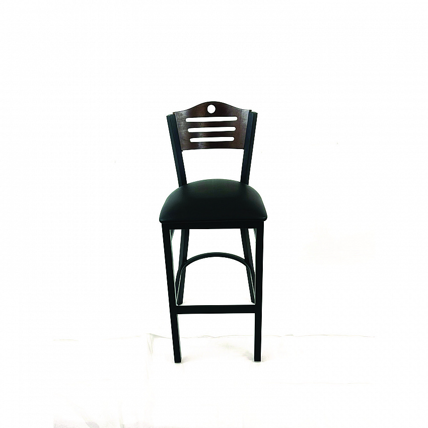 Eagle Series Barstool, Supports Up to 300 lb, 28.5" Seat Height, Black Seat, Dark Walnut Back, Black Base (EBBVBLKC)