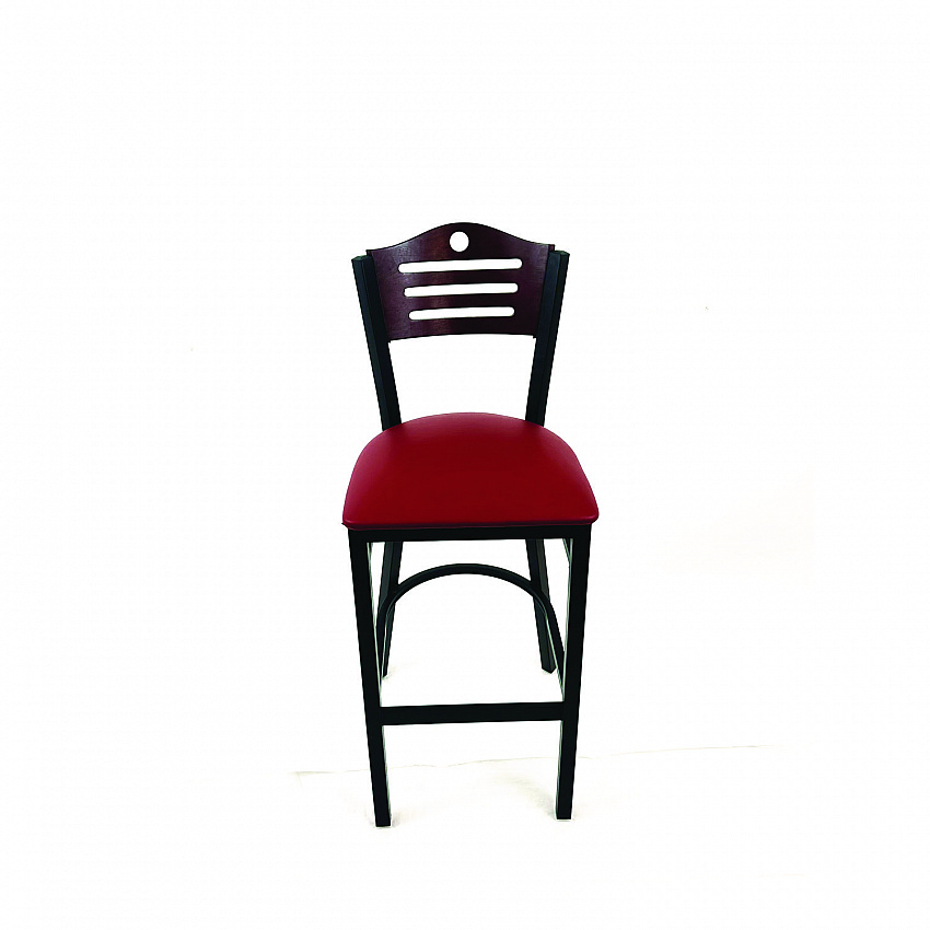 Eagle Series Barstool, Supports Up to 300 lb, 28.5" Seat Height, Burgundy Seat, Dark Mahogany Back, Black Base (EBBVBURB)