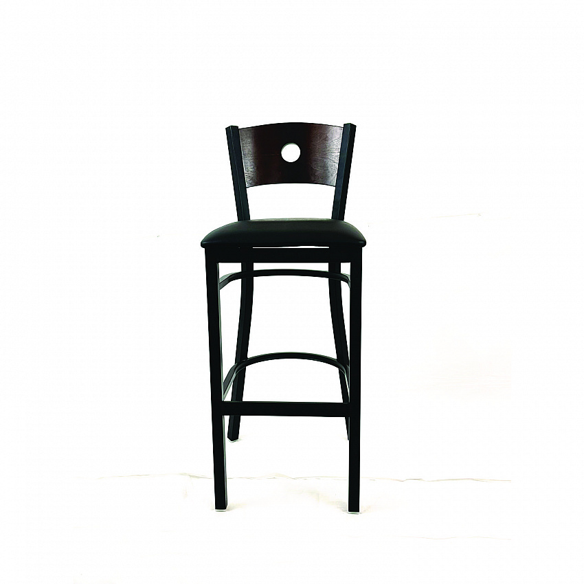 Circle Series Barstool, Supports Up to 300 lb, 28.5" Seat Height, Black Seat, Dark Walnut Back, Black Base (CRBBVBLKC)