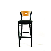 Circle Series Barstool, Supports Up to 300 lb, 28.5" Seat Height, Black Seat, Natural Back, Black Base (CRBBVBLKD)