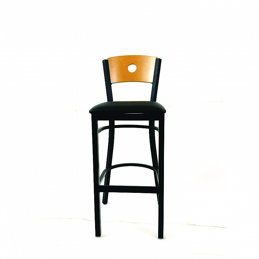 Circle Series Barstool, Supports Up to 300 lb, 28.5" Seat Height, Black Seat, Natural Back, Black Base (CRBBVBLKD)