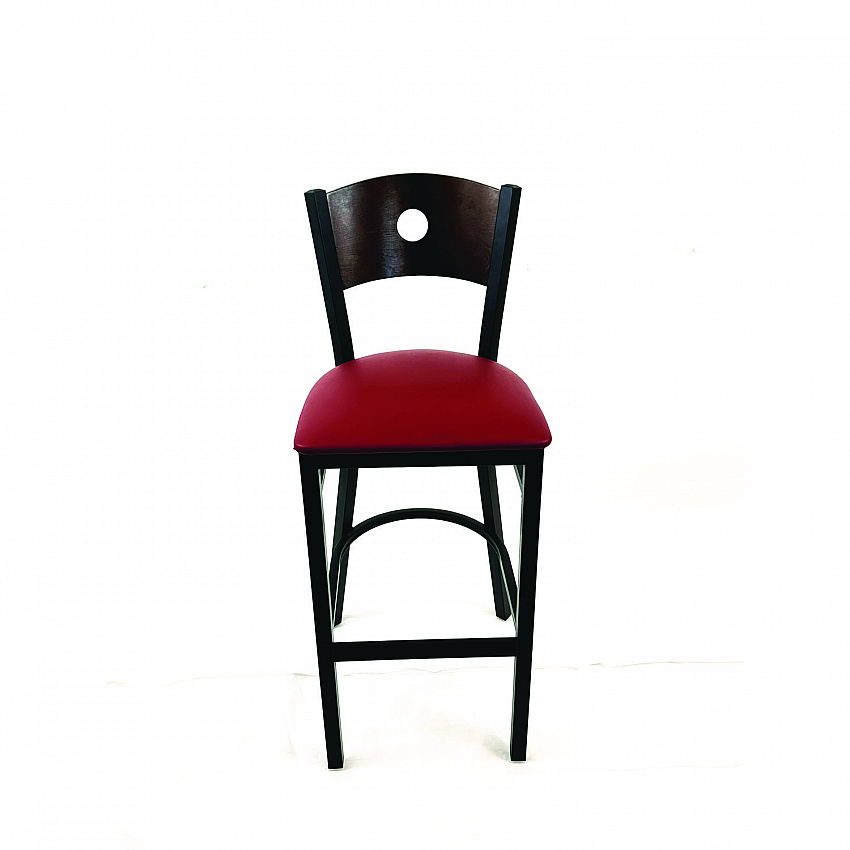 Circle Series Barstool, Supports Up to 300 lb, 28.5" Seat Height, Burgundy Seat, Dark Walnut Back, Black Base (CRBBVBURC)