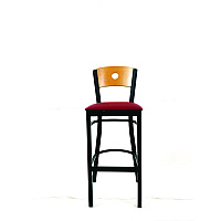 Circle Series Barstool, Supports Up to 300 lb, 28.5" Seat Height, Burgundy Seat, Natural Back, Black Base (CRBBVBURD)