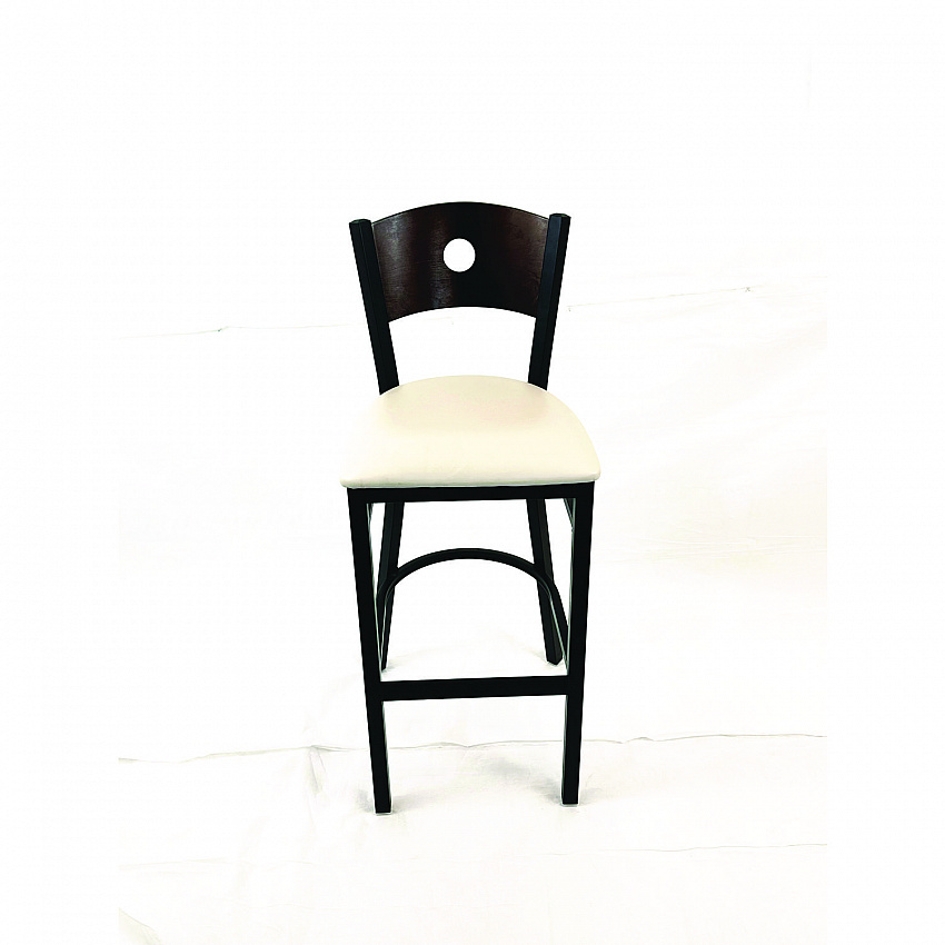 Circle Series Barstool, Supports Up to 300 lb, 28.5" Seat Height, Cream Seat, Dark Walnut Back, Black Base (CRBBVCRMC)