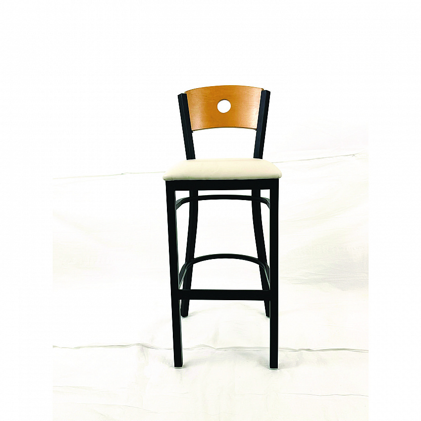 Circle Series Barstool, Supports Up to 300 lb, 28.5" Seat Height, Cream Seat, Natural Back, Black Base (CRBBVCRMD)