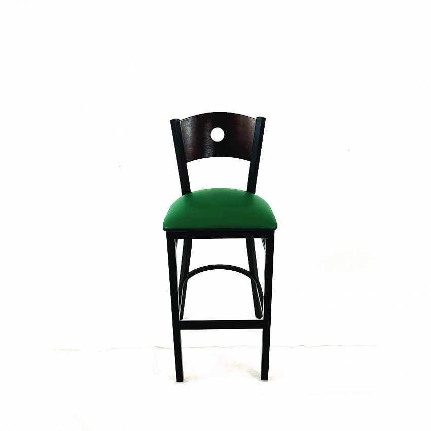 Circle Series Barstool, Supports Up to 300 lb, 28.5" Seat Height, Green Seat, Dark Walnut Back, Black Base (CRBBVGRNC)