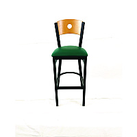 Circle Series Barstool, Supports Up to 300 lb, 28.5" Seat Height, Green Seat, Natural Back, Black Base (CRBBVGRND)